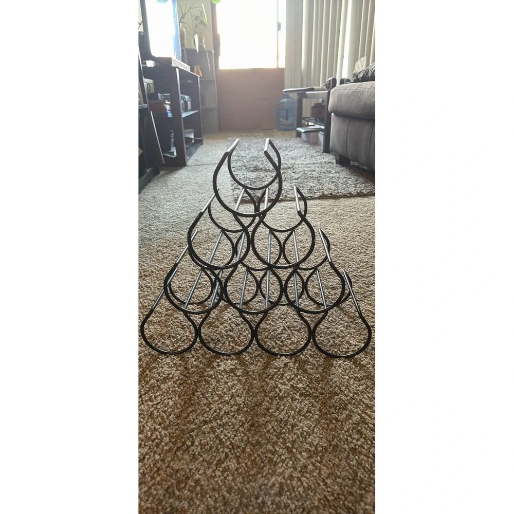 Black Metal Countertop Wine Rack Abstract Shape Holds 10 Bottles